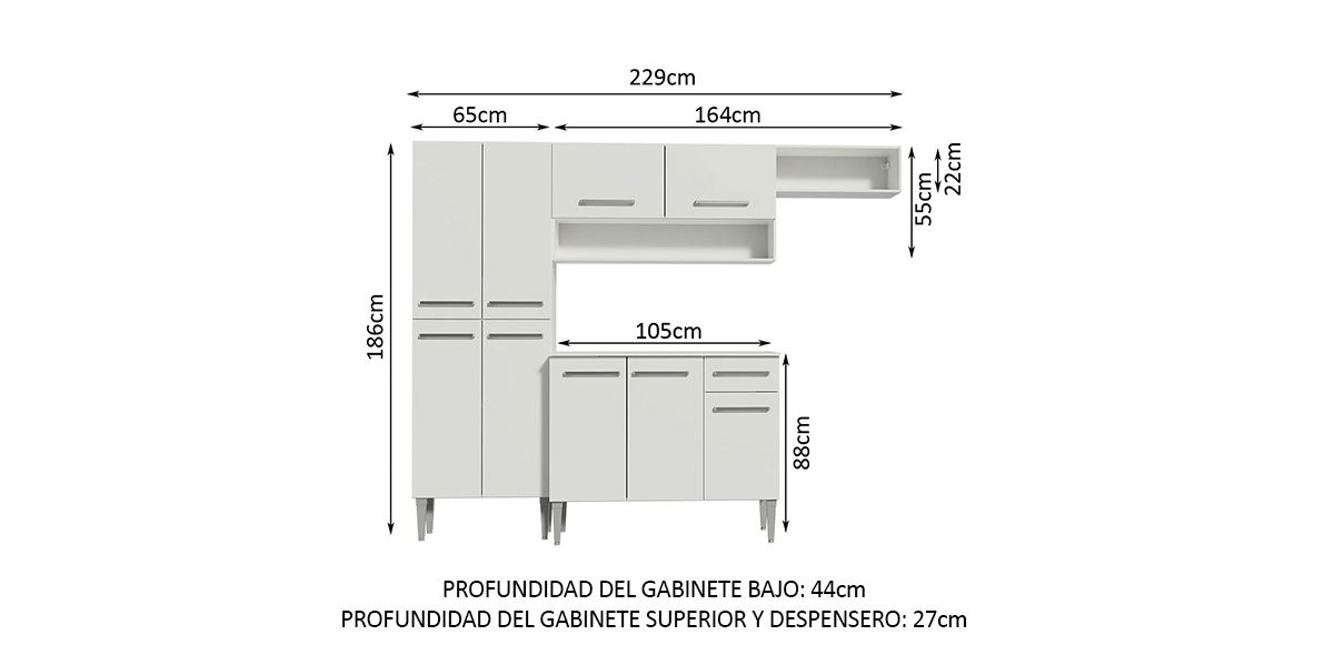 Cocina Integral Emily Top 229 cm Blanco