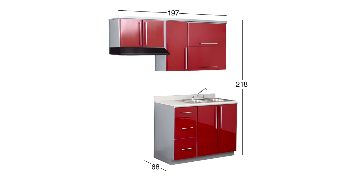 Cocina 200 cm Osaka Rojo
