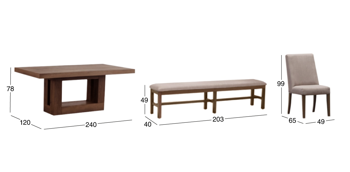 Comedor 240 cm Anka con 2 Sillas y 2 Bancas 200 cm Beige