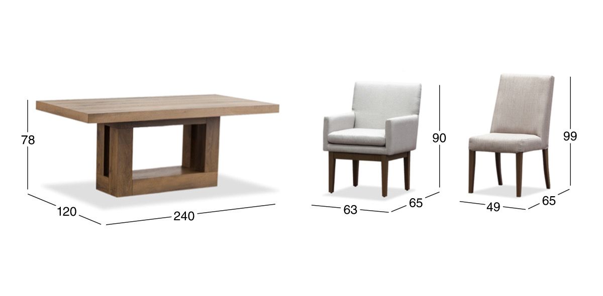 Comedor 240 cm Anka con 6 Sillas y 2 Sillones Beige