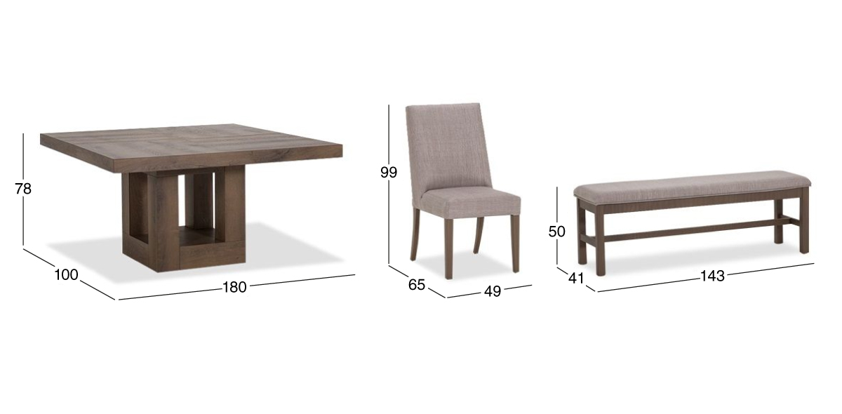 Comedor 180 cm Anka con 4 Sillas y Banca 140 cm Beige