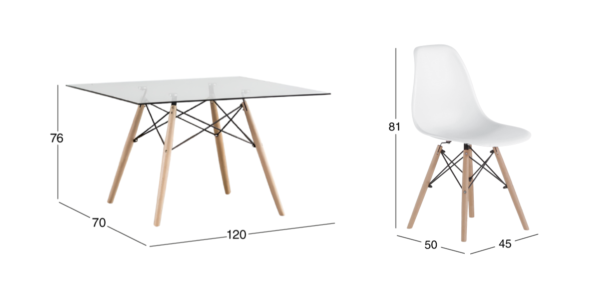 Comedor Atlas In Natural con 4 Sillas Blanco