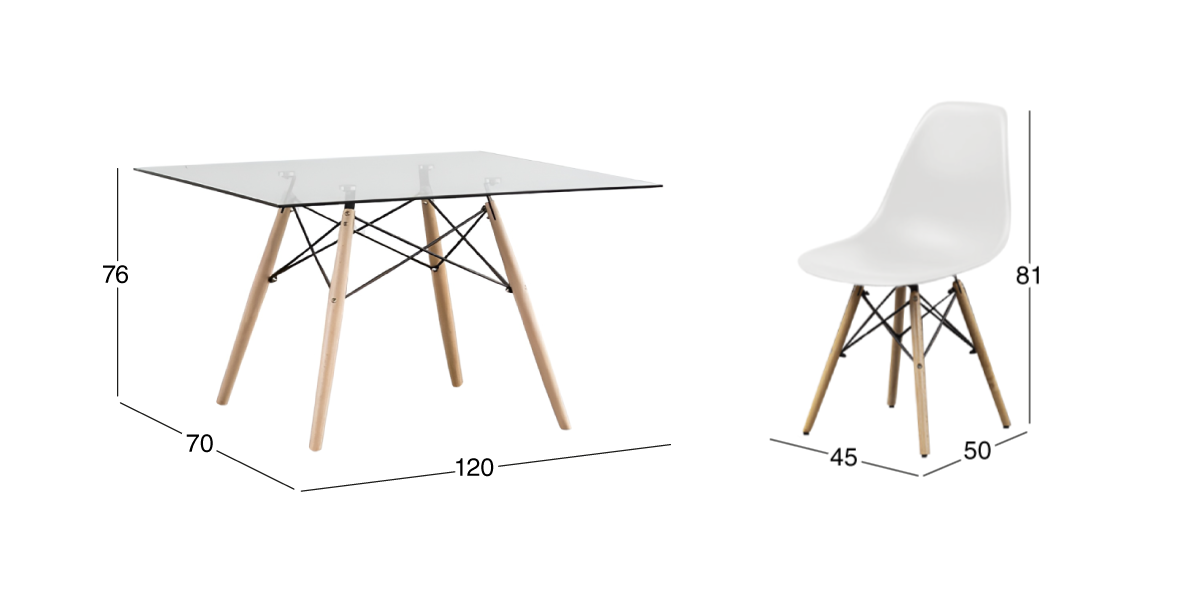 Comedor Atlas In Natural con 6 Sillas Blanco