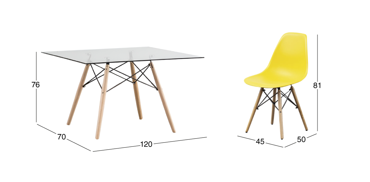 Comedor Atlas In Natural con 6 Sillas Amarillo