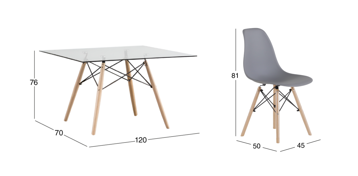 Comedor Atlas In Natural con 6 Sillas Gris