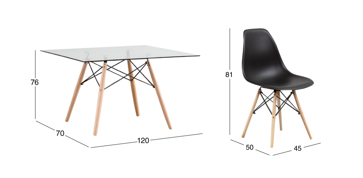 Comedor Atlas In Natural con 6 Sillas Negro
