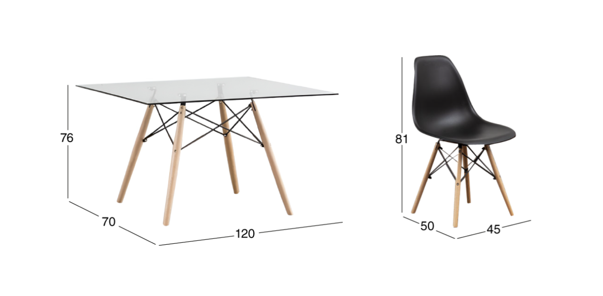 Comedor Atlas In Natural con 4 Sillas Negro