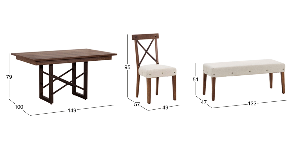 Comedor Barret con 4 Sillas y Banca Beige