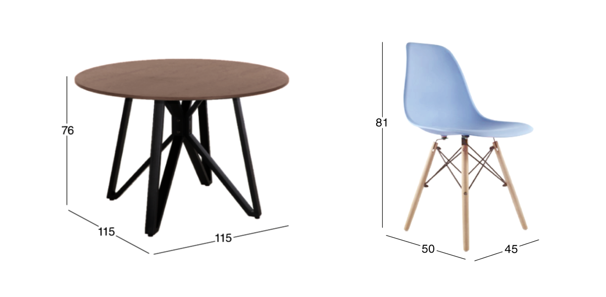 Comedor Hudson con 4 Sillas Atlas In Azul