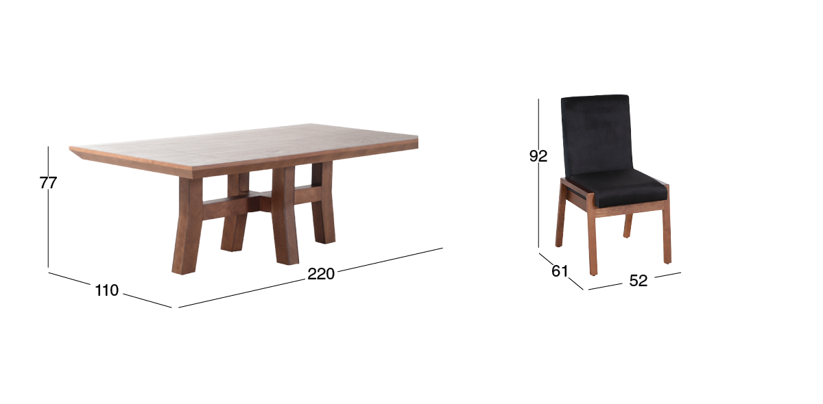 Comedor 220 x 110 cm Kansas con 8 Sillas Negro