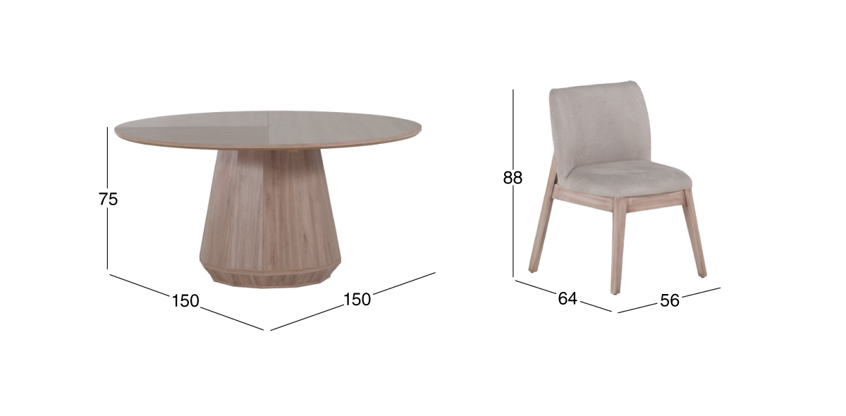 Comedor Redondo Casa Anahí Meridiani con 6 Sillas Beige