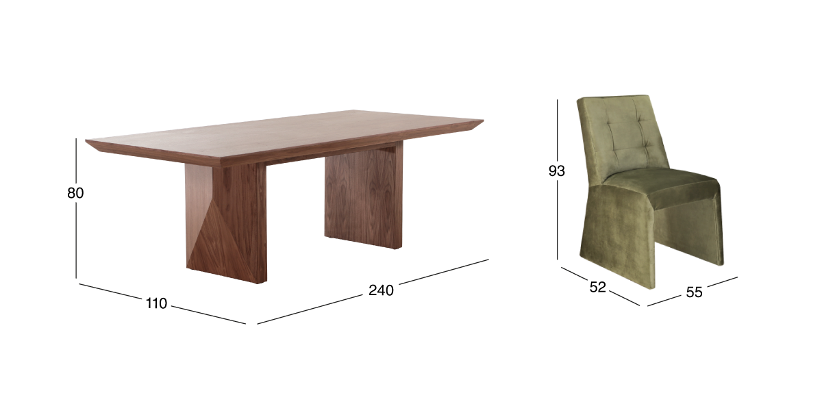 Comedor 240 cm Spezza y 6 Sillas Verde