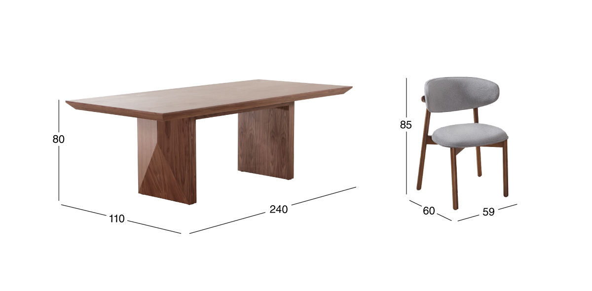 Comedor 240 cm Spezza y 6 Sillas Lynnea Gris