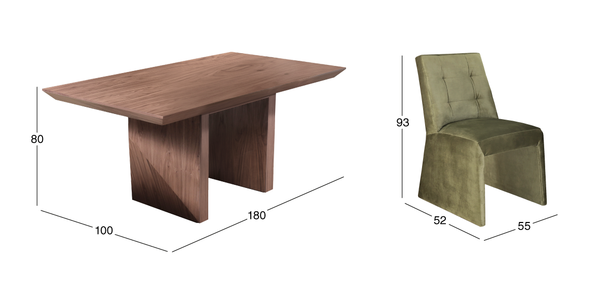 Comedor 180 cm Spezza con 4 Sillas Verde