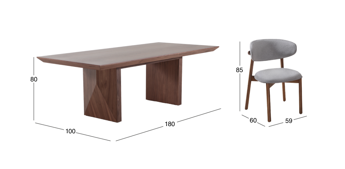 Comedor 180 cm Nogal Spezza con 4 Sillas Lynnea Gris