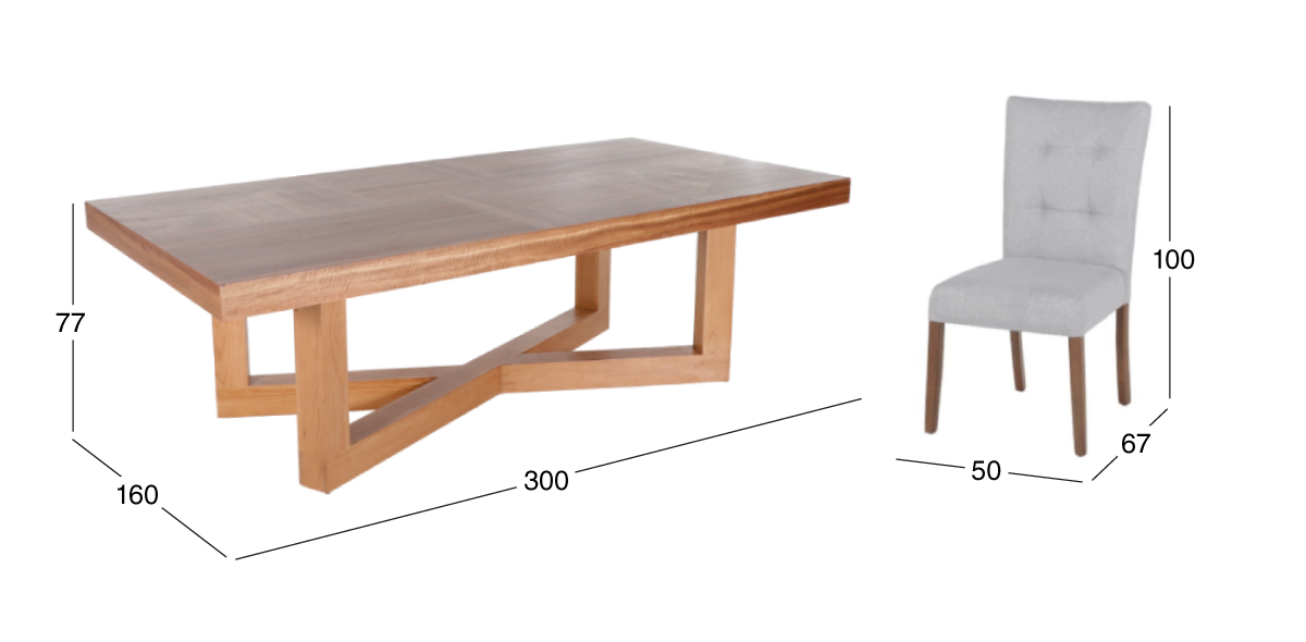 Comedor 300 cm Zeus con 10 Sillas Góndola Beige
