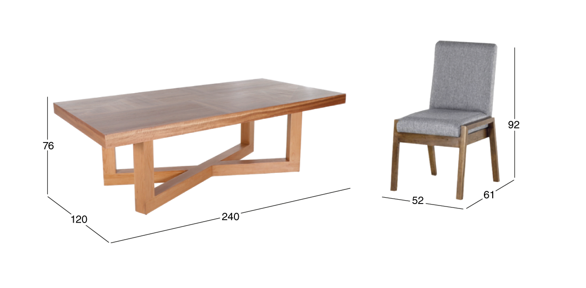 Comedor 240 cm Zeus con 8 Sillas Kansas Gris