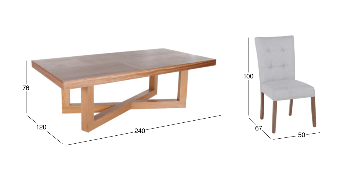 Comedor 240 cm Zeus con 6 Sillas Góndola Beige