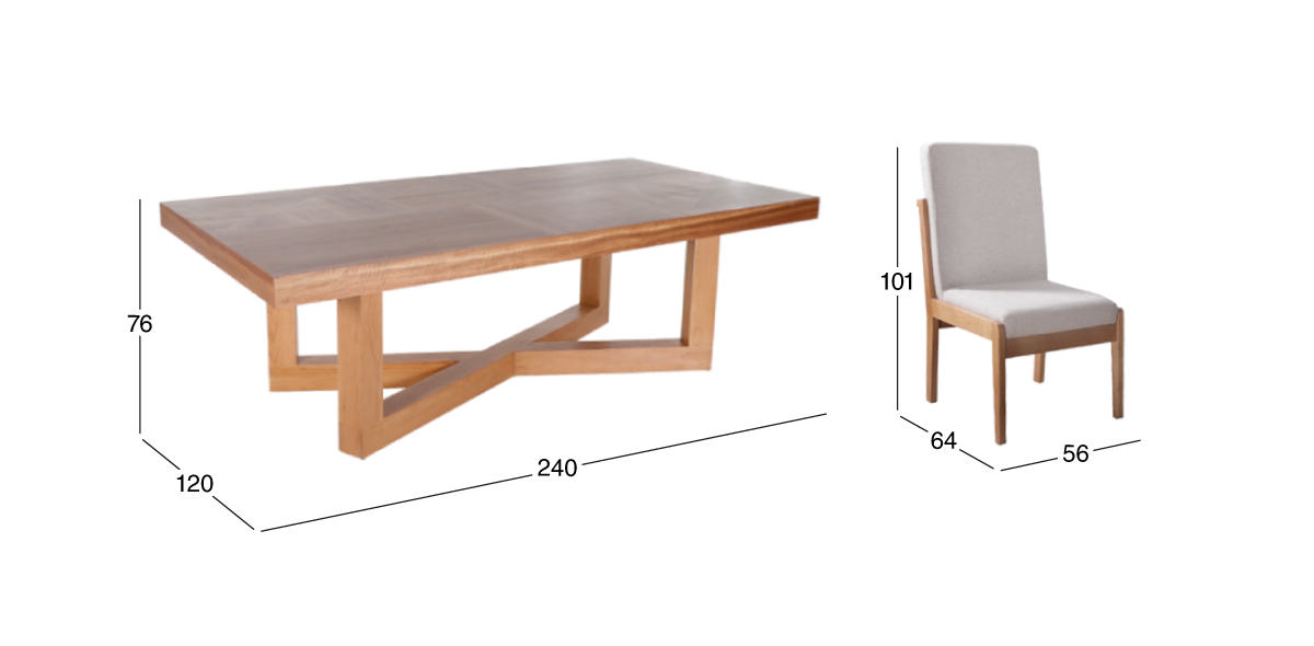 Comedor 240 cm Zeus con 8 Sillas Beige