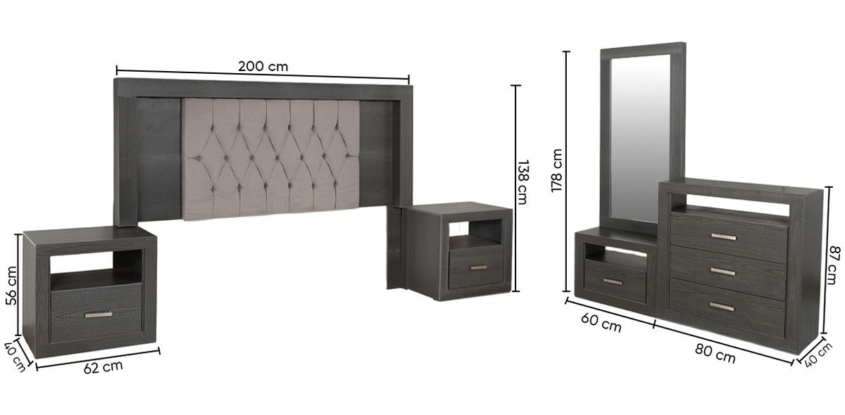 Recámara King Size Inoa Gris 5 Piezas
