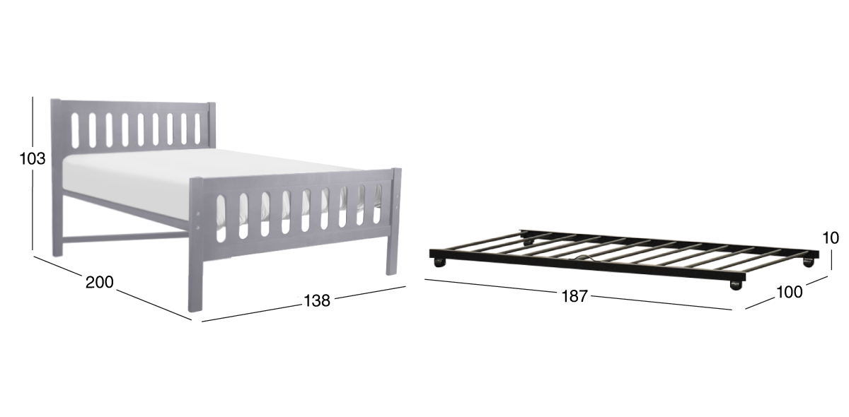 Cama Matrimonial Elena Gris con Cama Baja Alondra