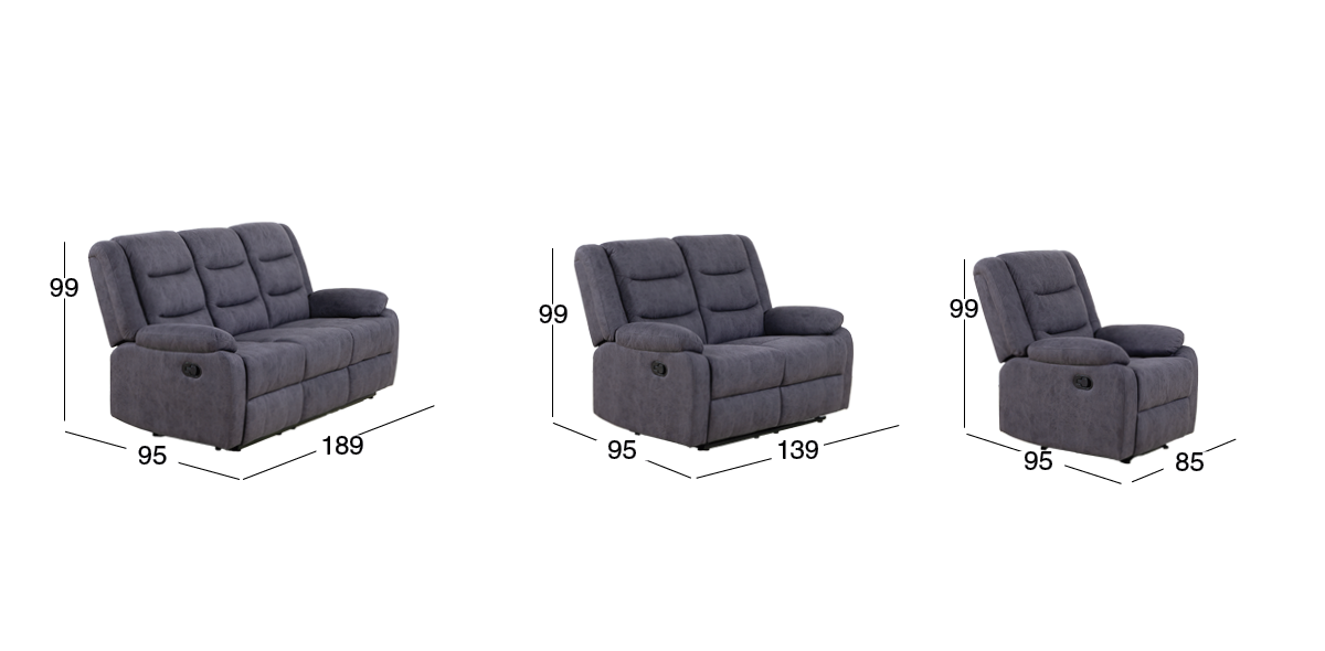 Sala con Reclinables Nori Gris 3 Piezas