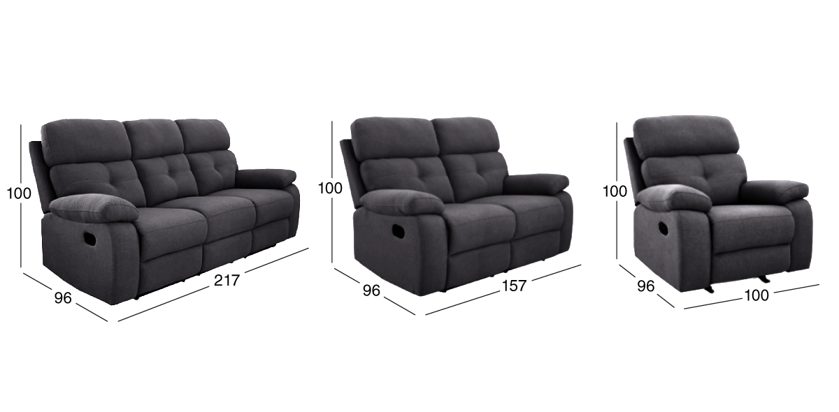 Sala con Reclinables Toronto Gris Obscuro 3 Piezas HS