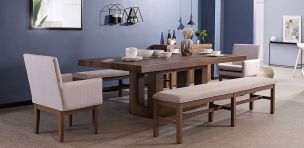 Comedor 240 cm Anka con 2 Sillones y 2 Bancas 200 cm Beige