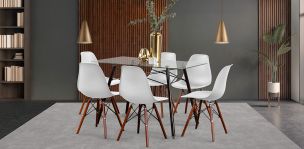 Comedor Rectangular 120 x 70 cm Atlas Café y 6 Sillas Blanco