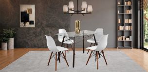Comedor Rectangular 120 x 70 cm Atlas Café y 4 Sillas Blanco