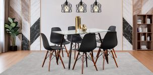 Comedor Rectangular 120 x 70 cm Atlas Café y 6 Sillas Negro