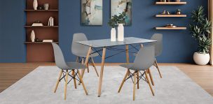 Comedor Rectangular 120 x 70 cm Atlas Natural y 4 Sillas Gris