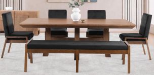 Comedor 220 x 110 cm Kansas con 4 Sillas y Banca 180 cm Negro
