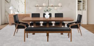 Comedor 220 x 110 cm Kansas con 3 Sillas, 2 Sillones y Banca 180 cm Negro