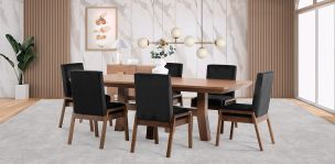 Comedor 220 x 110 cm Kansas con 6 Sillas Negro