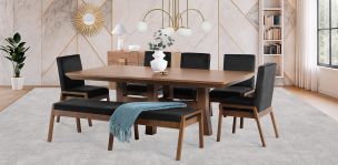 Comedor 220 x 110 cm Kansas con 5 Sillas y Banca 180 cm Negro
