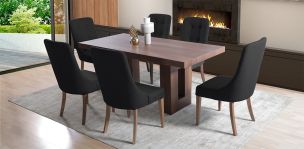 Comedor Marbella Parota con 6 Sillas Atenea Gris Oxford