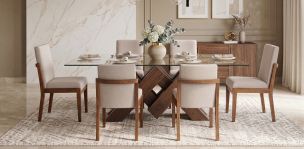 Comedor 180 x 110 cm Pehthouse con 6 Sillas Cretta Beige