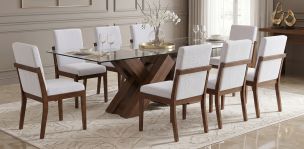 Comedor 220 x 120 cm Pehthouse con 8 Sillas Cretta Blanco
