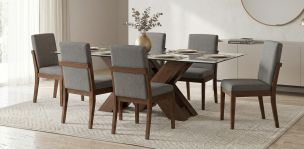 Comedor 220 x 120 cm Pehthouse con 6 Sillas Cretta Gris