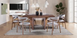Comedor 180 cm Nogal Spezza con 6 Sillas Lynnea Gris