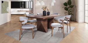 Comedor 180 cm Nogal Spezza con 6 Sillas Lynnea Gris