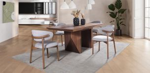 Comedor 180 cm Nogal Spezza con 4 Sillas Lynnea Gris