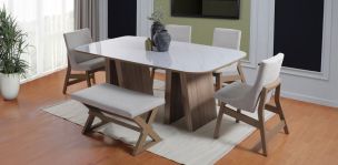 Comedor Tirsa Casa Anahi con 4 Sillas y Banca Gris
