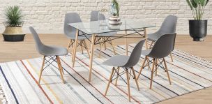 Comedor Atlas In Natural con 6 Sillas Gris
