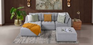 Sala en L Izquierda Zonet Gris con Taburete