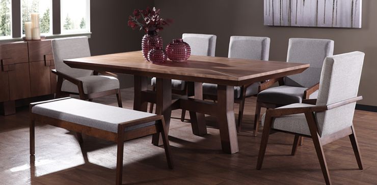 Comedor 220 cm Kansas con 5 Sillones y Banca Gris