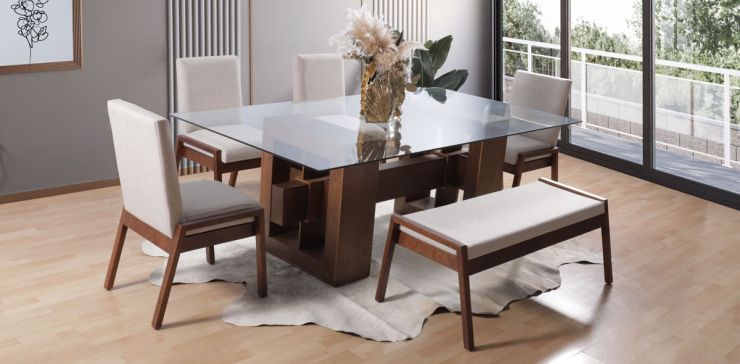 Comedor Berlín con 4 Sillas y Banca Beige