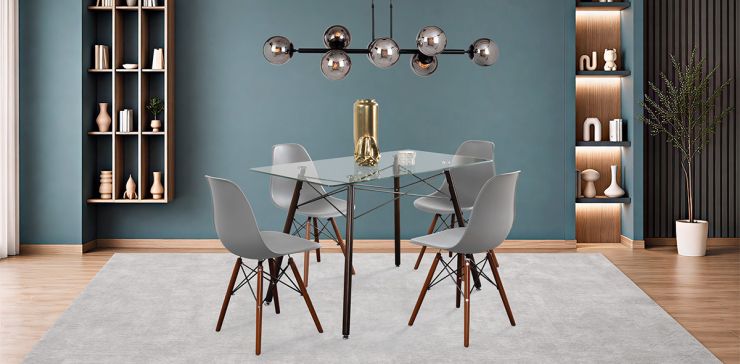 Comedor Rectangular 120 x 70 cm Atlas Café y 4 Sillas Gris