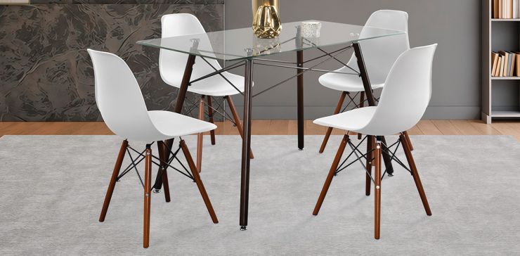 Comedor Rectangular 120 x 70 cm Atlas Café y 4 Sillas Blanco